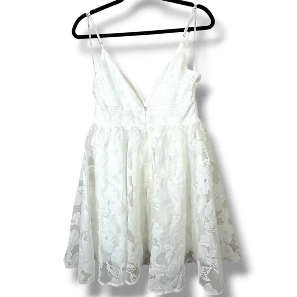 Lulus NWOT Floral Feelings White Floral Burnout Jacquard Babydoll Mini Dress - Picture 10 of 12